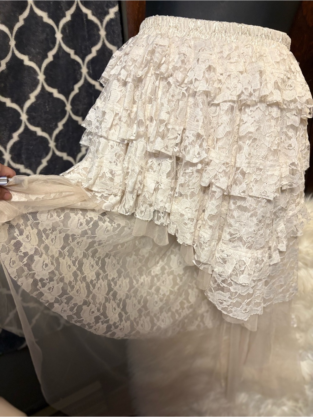 J. Crew Cream Tiered Lace High-Low Skirt - Picture 2 of 3